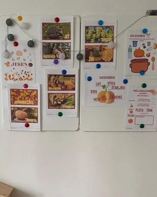 Zidna ploča s karticama riječi i slika na temu jeseni